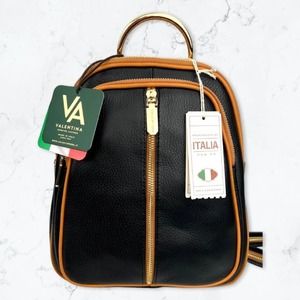 NWT Valentina Convertible Backpack/Shoulder Handbag Black MADE IN ITALY 1200